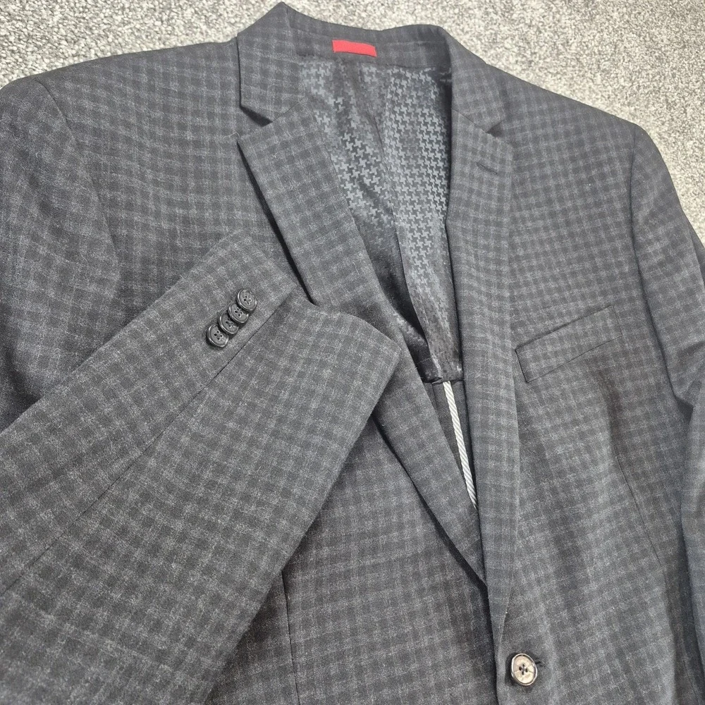 John Varvatos Blazer Mens 46R Gray Gingham Check Wool Unstructured Sport Coat